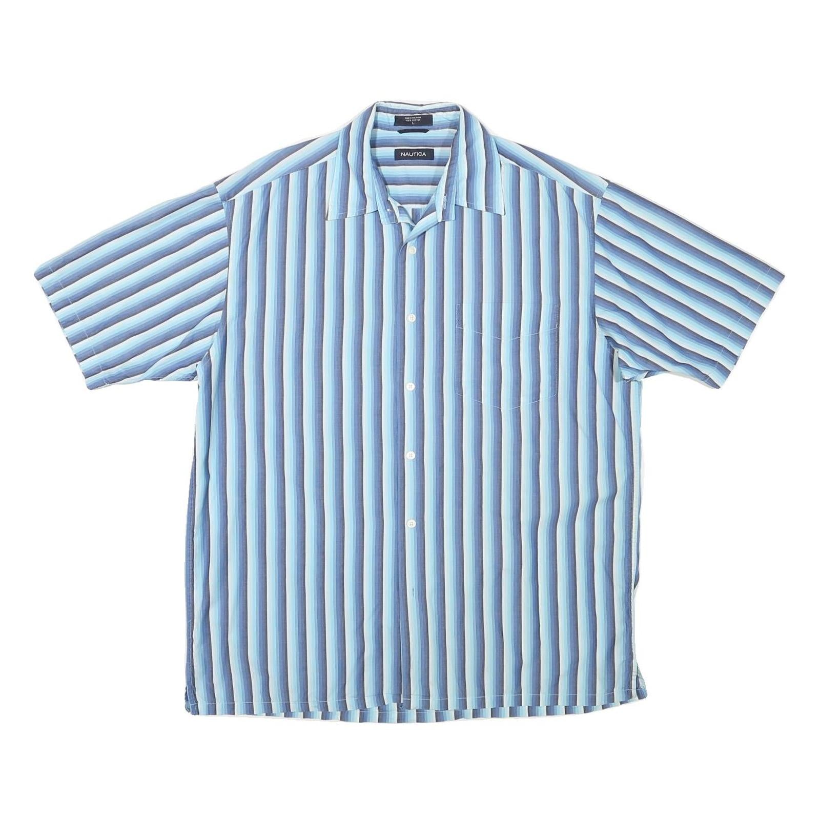 NAUTICA Mens Blue & White Striped Shirt L Cotton Blend Casual Button Front