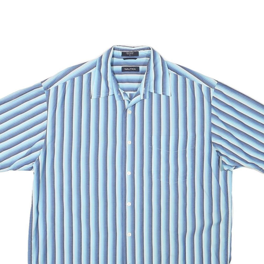 NAUTICA Mens Blue & White Striped Shirt L Cotton Blend Casual Button Front