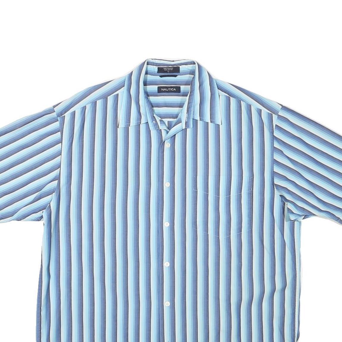 NAUTICA Mens Blue & White Striped Shirt L Cotton Blend Casual Button Front