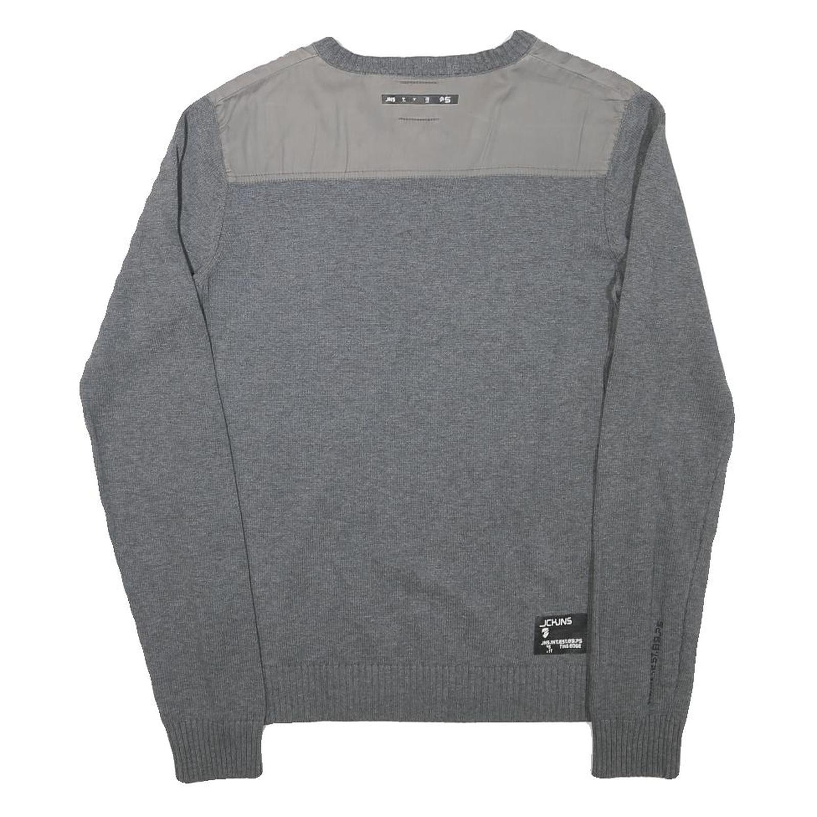 JACK AND JONES Mens Grey Cotton Blend Casual V-Neck Regular Fit Jumper S