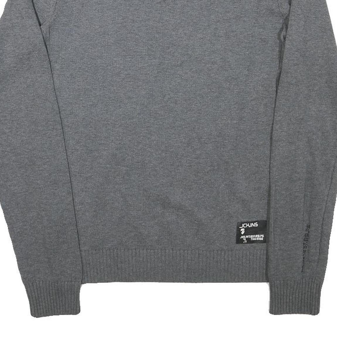 JACK AND JONES Mens Grey Cotton Blend Casual V-Neck Regular Fit Jumper S