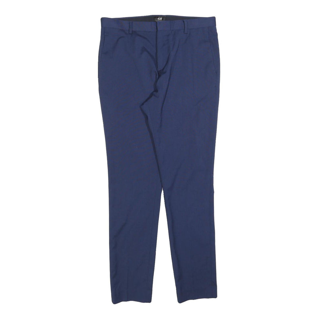 H&M Mens Polyester Blend Blue Slim Straight Trousers W30 L30 Formal Workwear