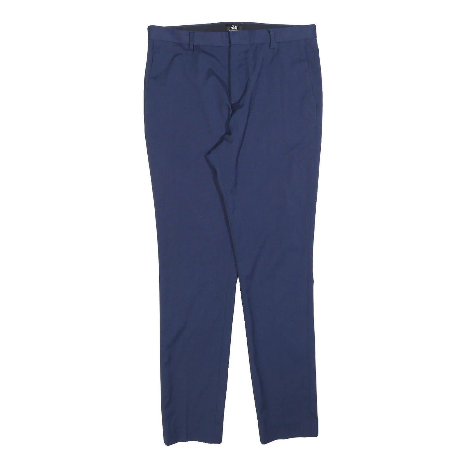H&M Mens Polyester Blend Blue Slim Straight Trousers W30 L30 Formal Workwear