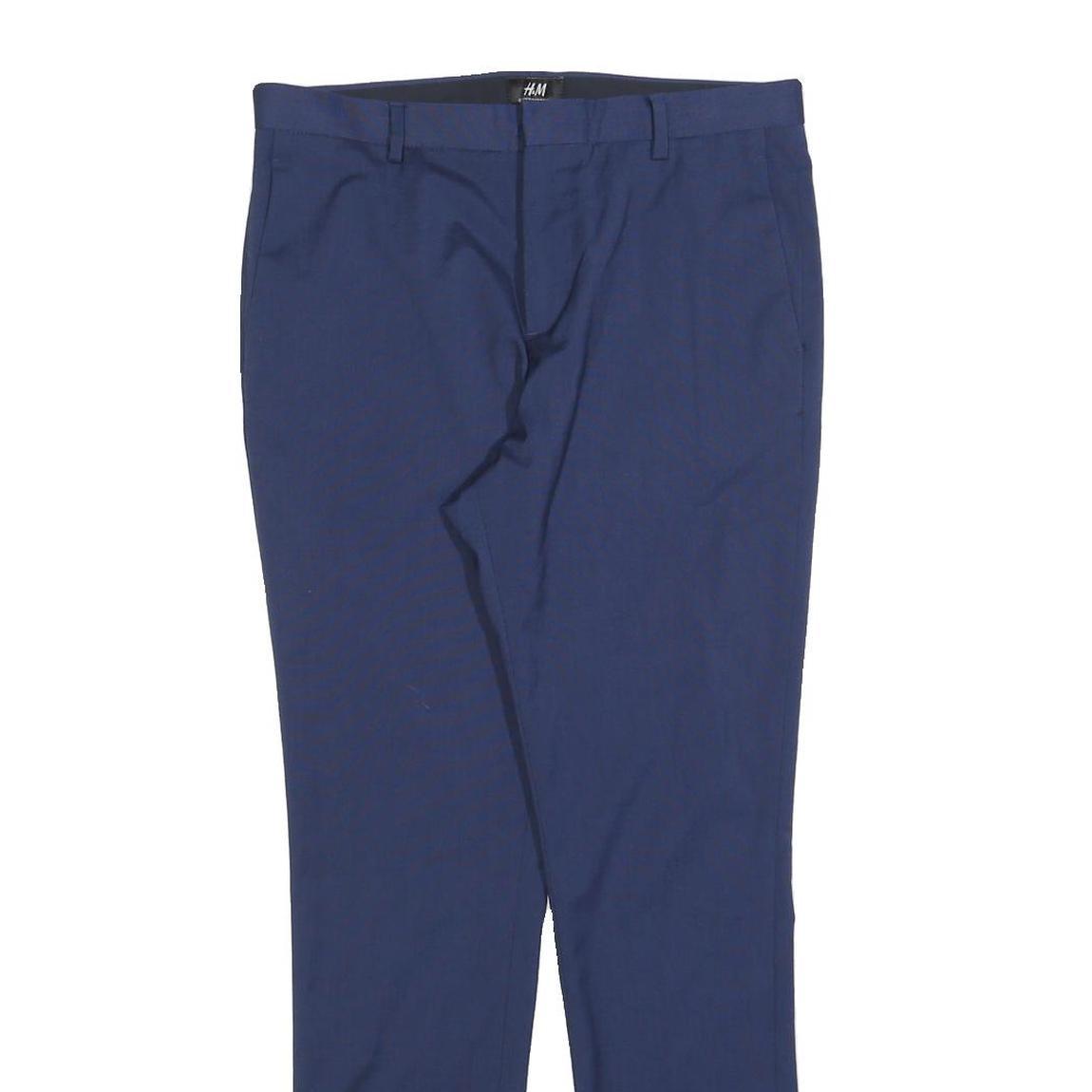 H&M Mens Polyester Blend Blue Slim Straight Trousers W30 L30 Formal Workwear