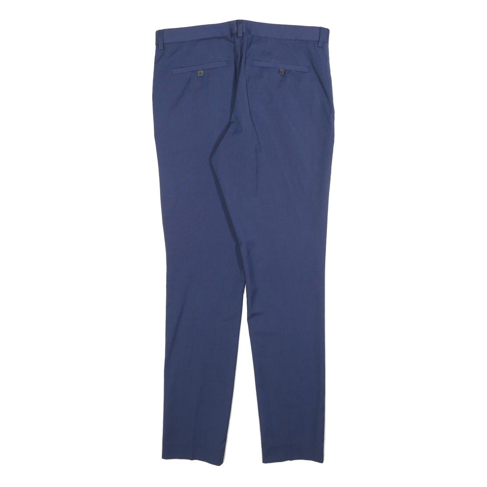 H&M Mens Polyester Blend Blue Slim Straight Trousers W30 L30 Formal Workwear