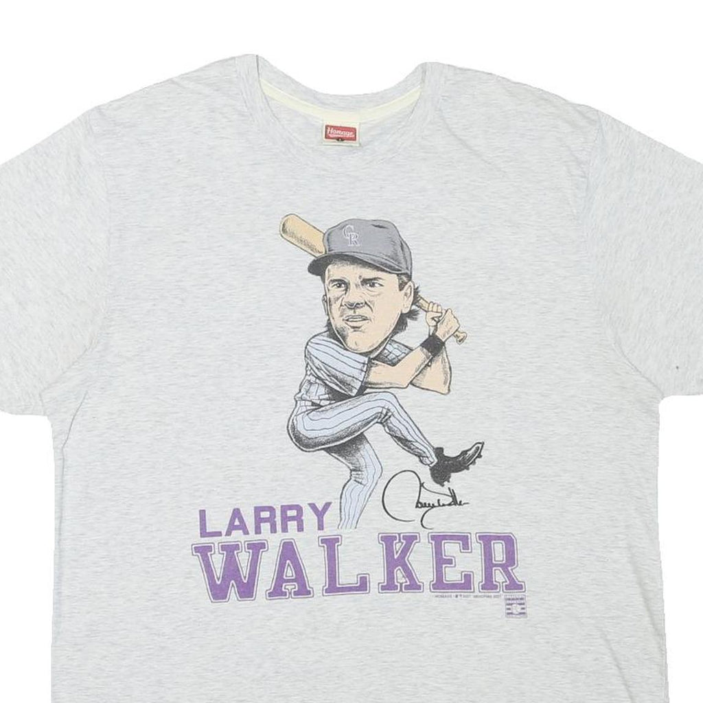 HOMAGE Mens White Larry Walker Graphic T-Shirt L Short Sleeve Crew Neck Baseball