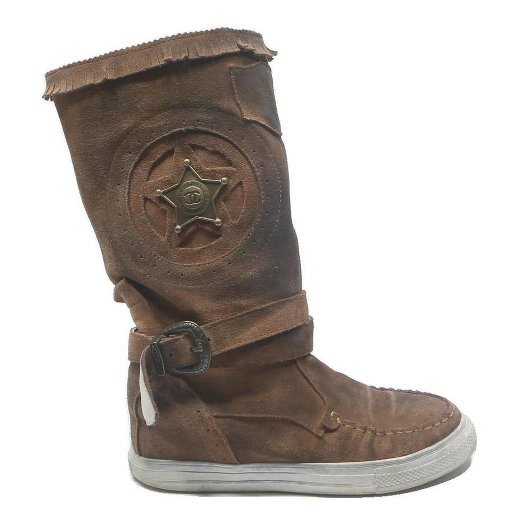CHANEL Womens Brown Suede Biker Boots UK 5 Designer Fashion Statement