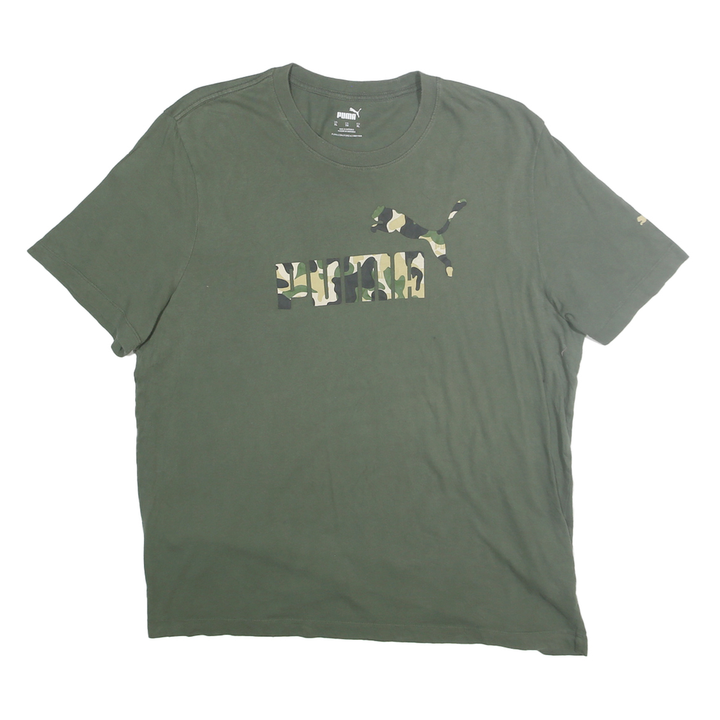 PUMA Mens Green Camouflage Graphic T-Shirt XL Short Sleeve Crew Neck Casual