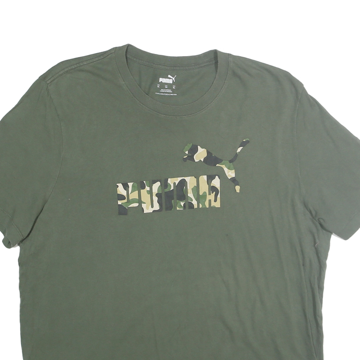 PUMA Mens Green Camouflage Graphic T-Shirt XL Short Sleeve Crew Neck Casual