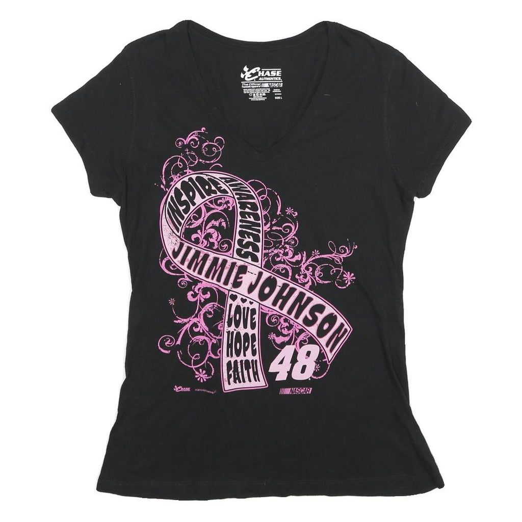 CHASE AUTHENTICS Womens Black Jimmie Johnson Graphic T-Shirt L V-Neck Cotton