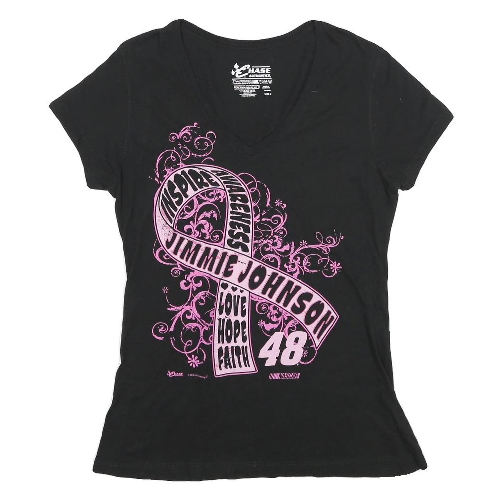 CHASE AUTHENTICS Womens Black Jimmie Johnson Graphic T-Shirt L V-Neck Cotton