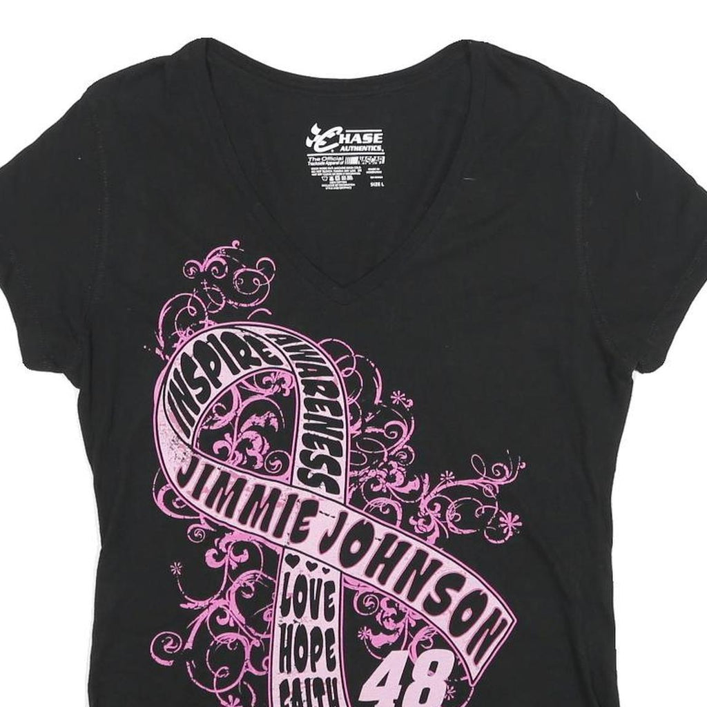 CHASE AUTHENTICS Womens Black Jimmie Johnson Graphic T-Shirt L V-Neck Cotton