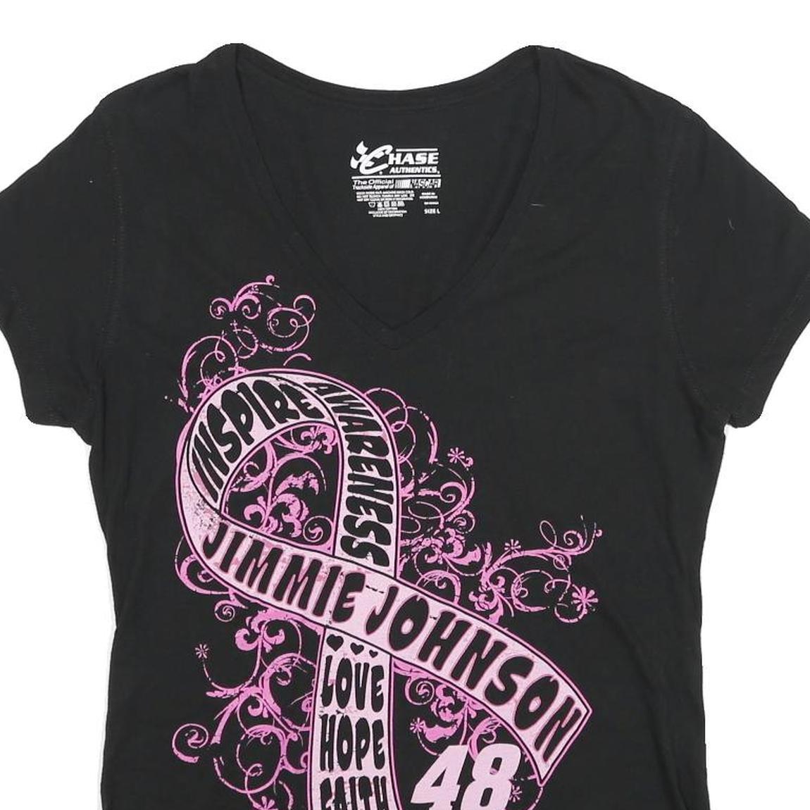 CHASE AUTHENTICS Womens Black Jimmie Johnson Graphic T-Shirt L V-Neck Cotton
