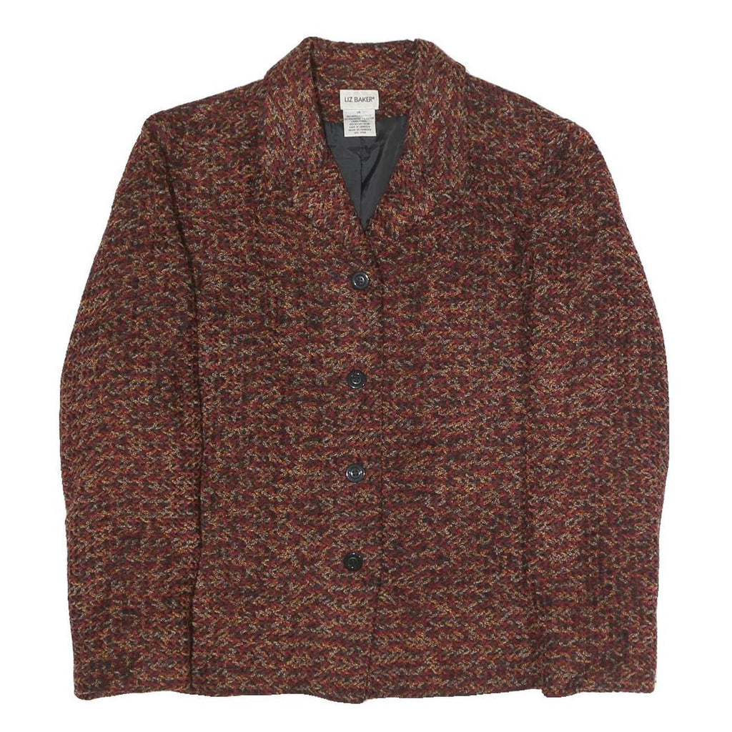 LIZ BAKER Womens Brown & Red Plaid Blazer Jacket UK 14 Polyester Blend Button