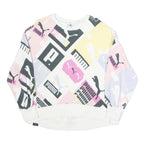 PUMA Womens White & Pastel Logo Print Crew Neck Sweatshirt XS Casual Activewear
