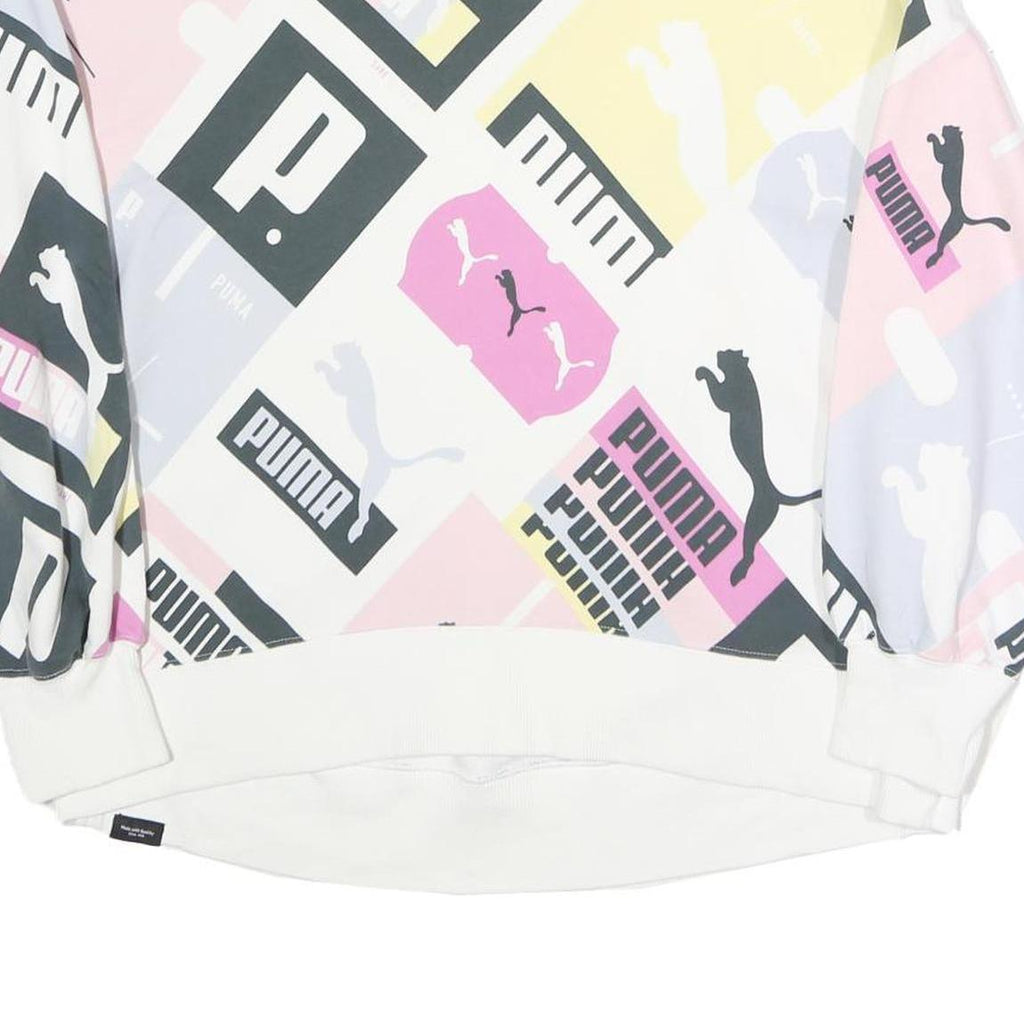 PUMA Womens White & Pastel Logo Print Crew Neck Sweatshirt XS Casual Activewear