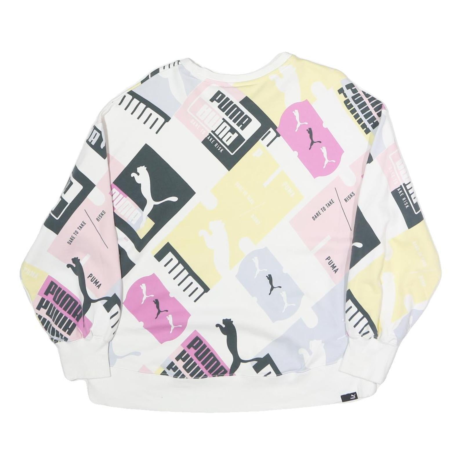 PUMA Womens White & Pastel Logo Print Crew Neck Sweatshirt XS Casual Activewear