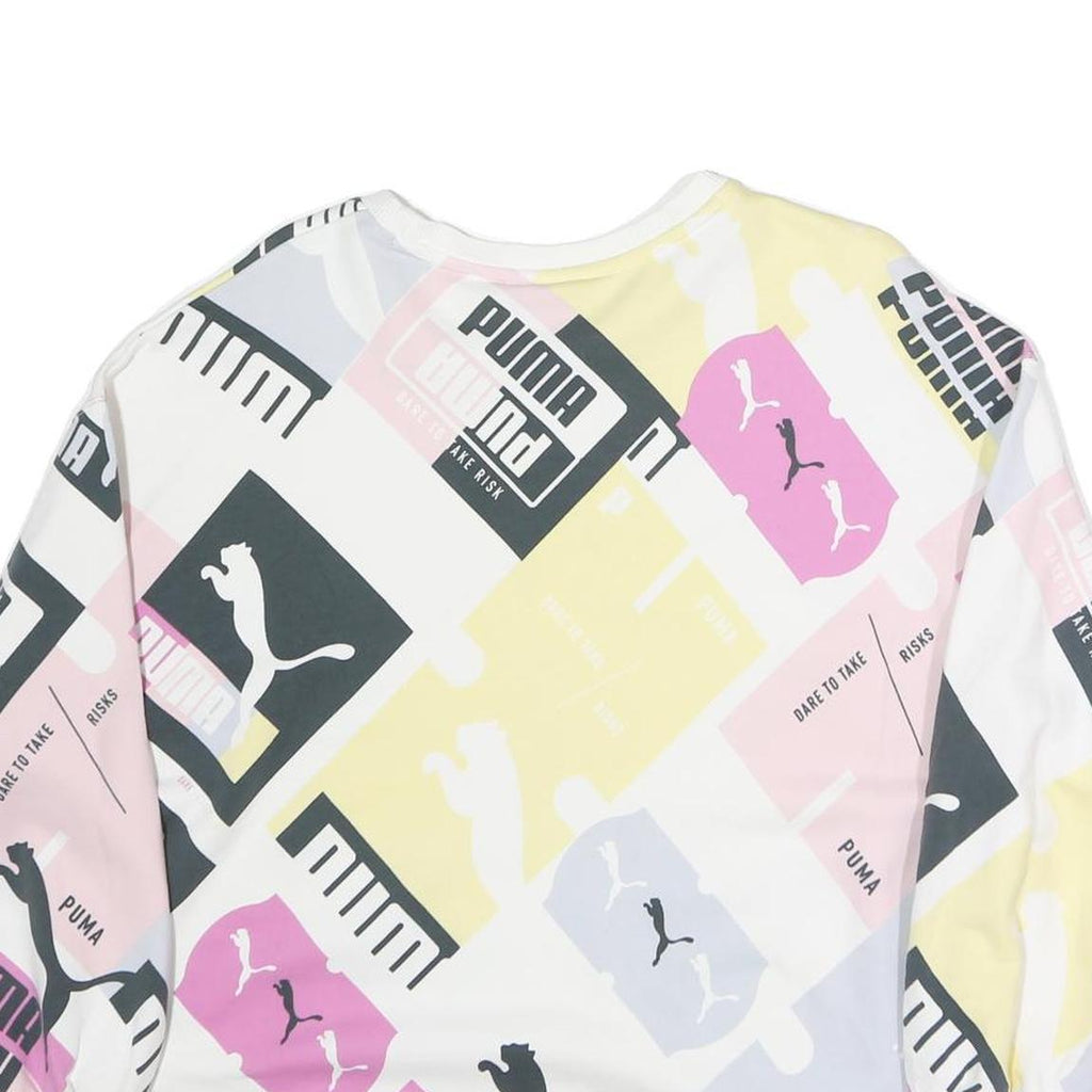 PUMA Womens White & Pastel Logo Print Crew Neck Sweatshirt XS Casual Activewear