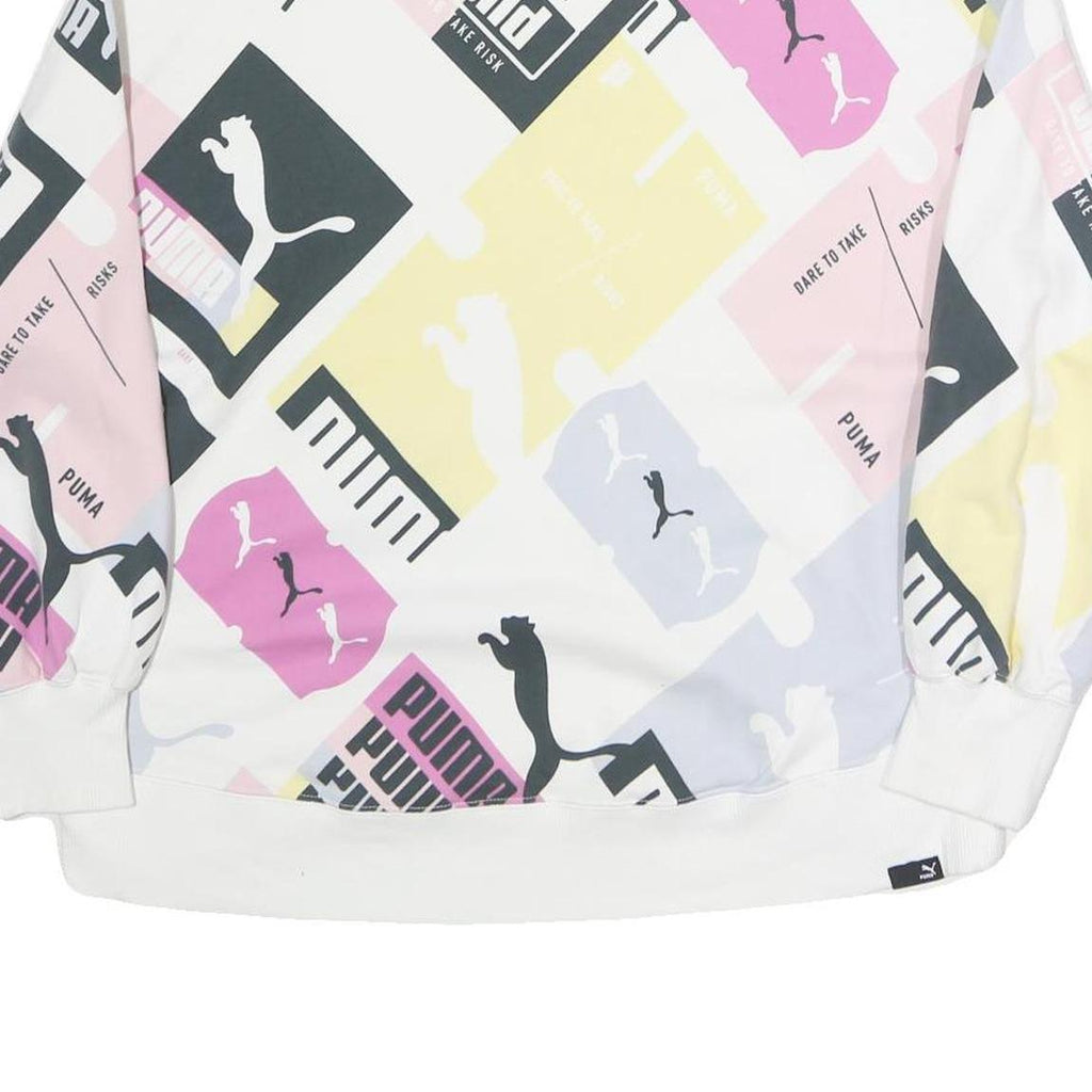 PUMA Womens White & Pastel Logo Print Crew Neck Sweatshirt XS Casual Activewear
