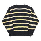 TOMMY HILFIGER Mens Black & Yellow Striped Pattern Crew Neck Basic Knit L Cotton