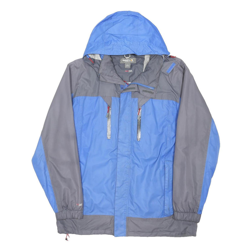 REGATTA Mens Blue & Grey Outdoor Jacket L Polyester Blend Zip Hooded Waterproof