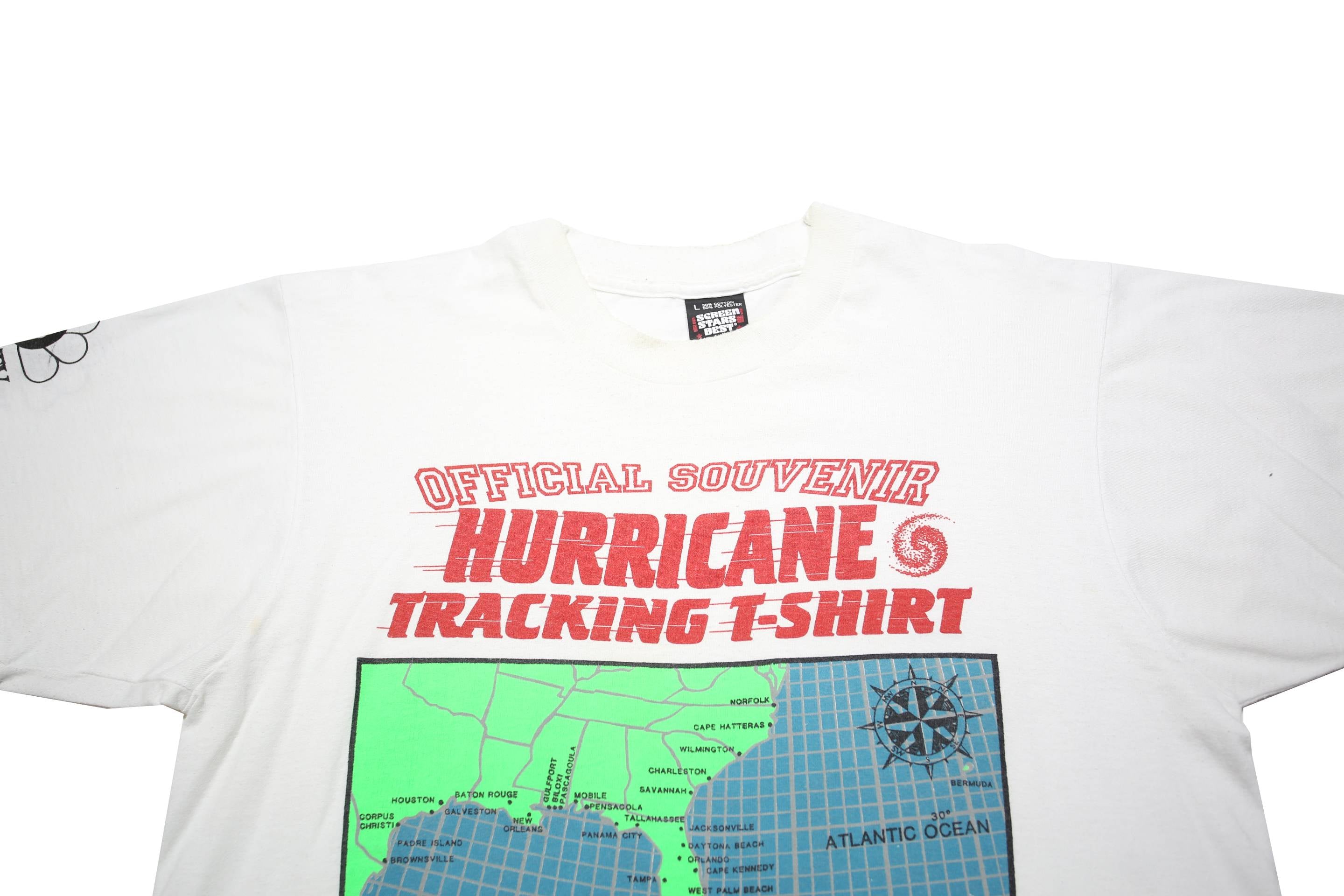 SCREEN STARS BEST Mens White Hurricane Tracking T-Shirt L Short Sleeve Crew Neck