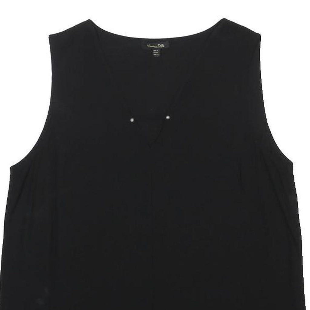 MASSIMO DUTTI Womens Black Basic Sleeveless V-Neck Top L Elegant Work Casual