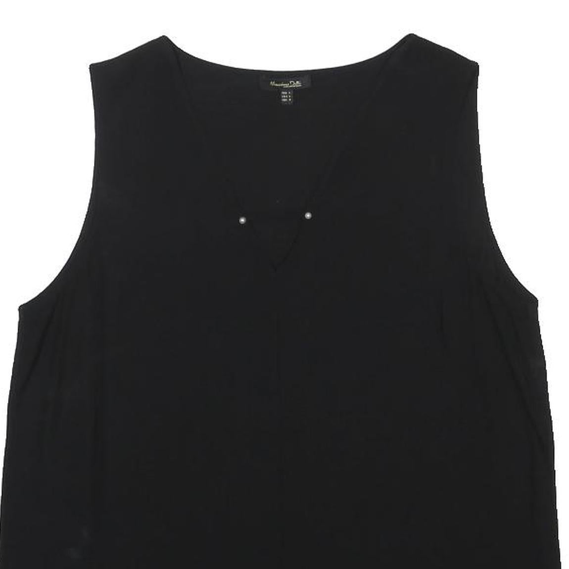 MASSIMO DUTTI Womens Black Basic Sleeveless V-Neck Top L Elegant Work Casual