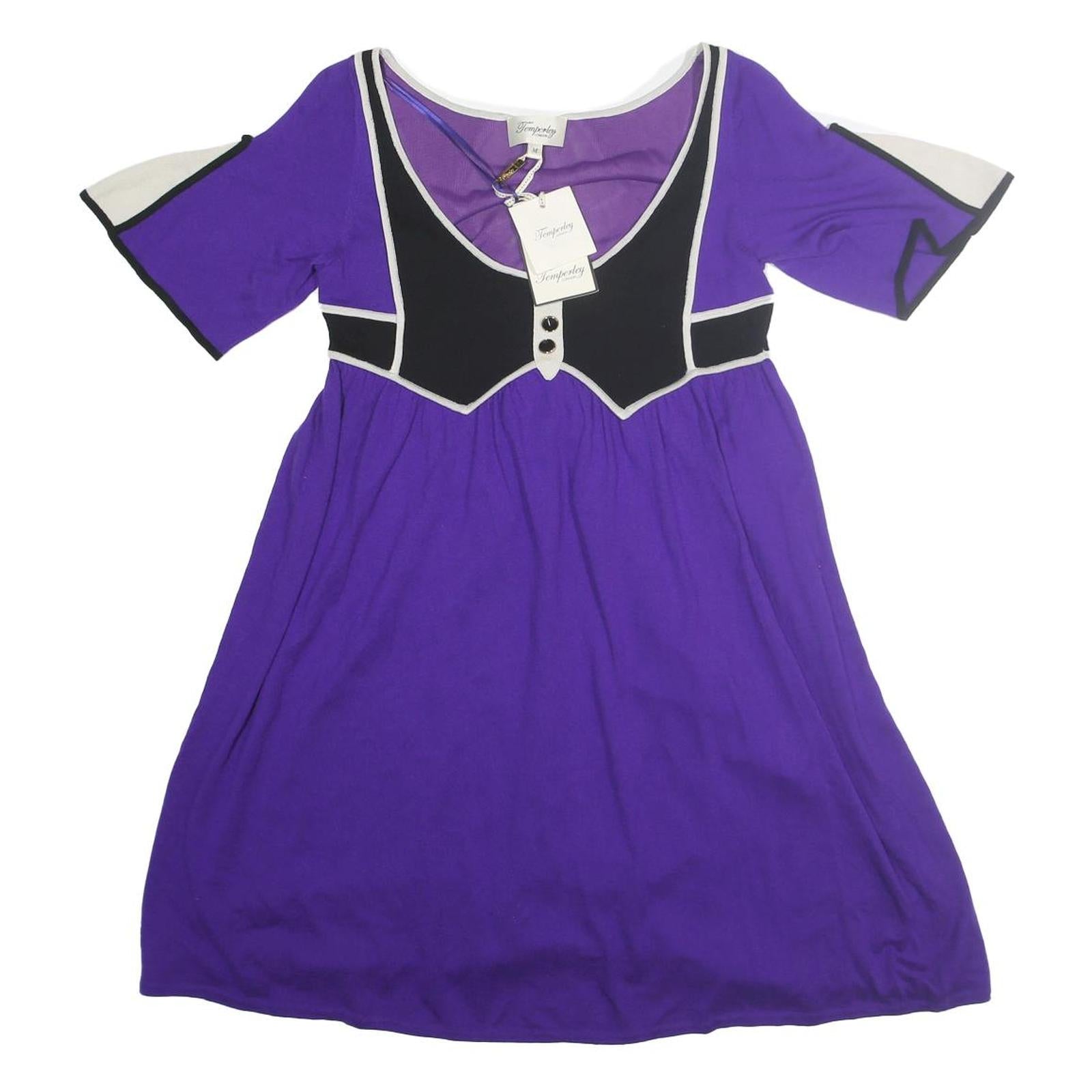 TEMPERLEY LONDON Womens Purple & Black Cotton Blend Day Dress Sleeved M Stylish