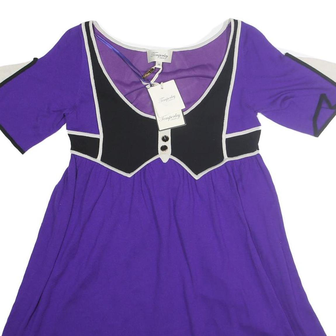 TEMPERLEY LONDON Womens Purple & Black Cotton Blend Day Dress Sleeved M Stylish
