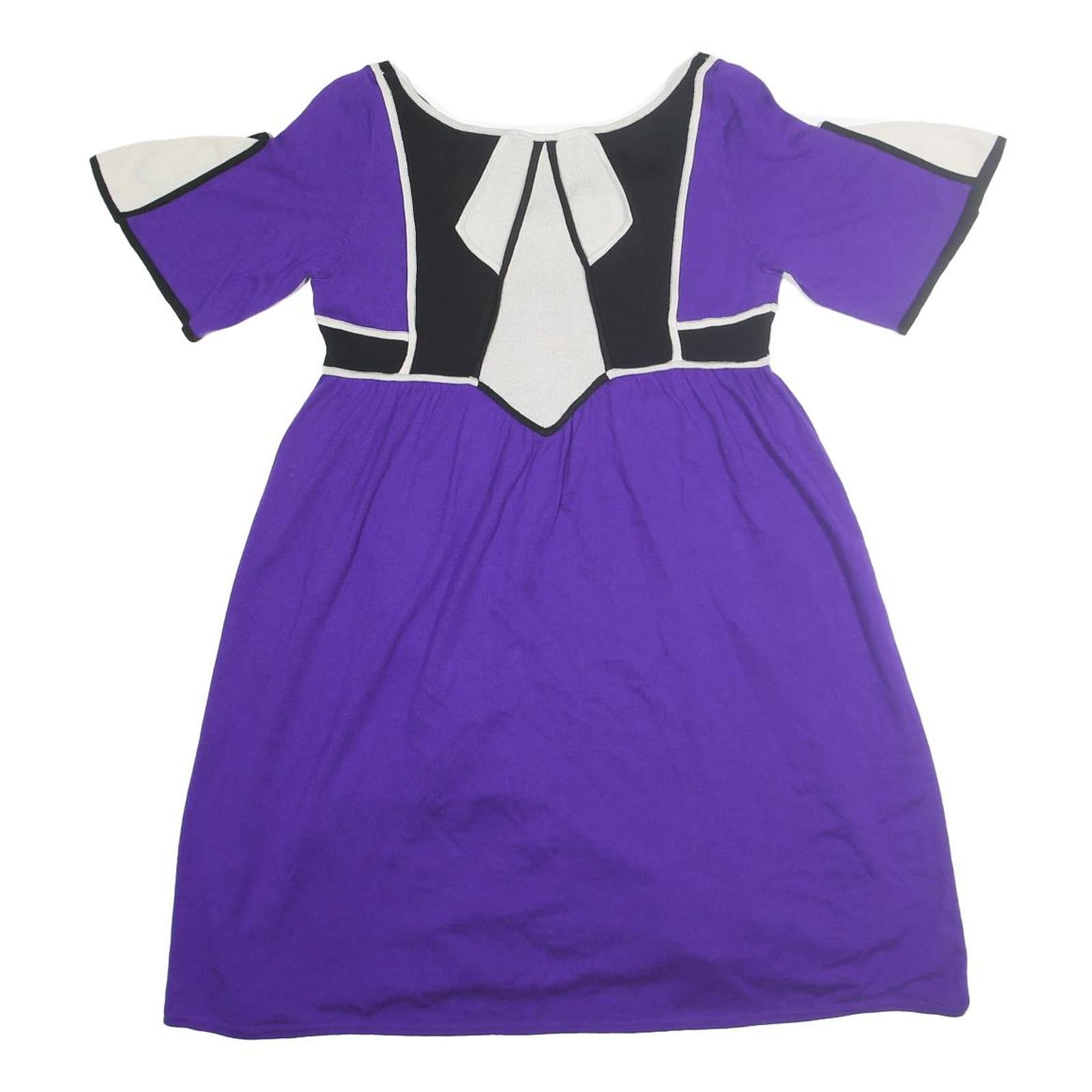 TEMPERLEY LONDON Womens Purple & Black Cotton Blend Day Dress Sleeved M Stylish