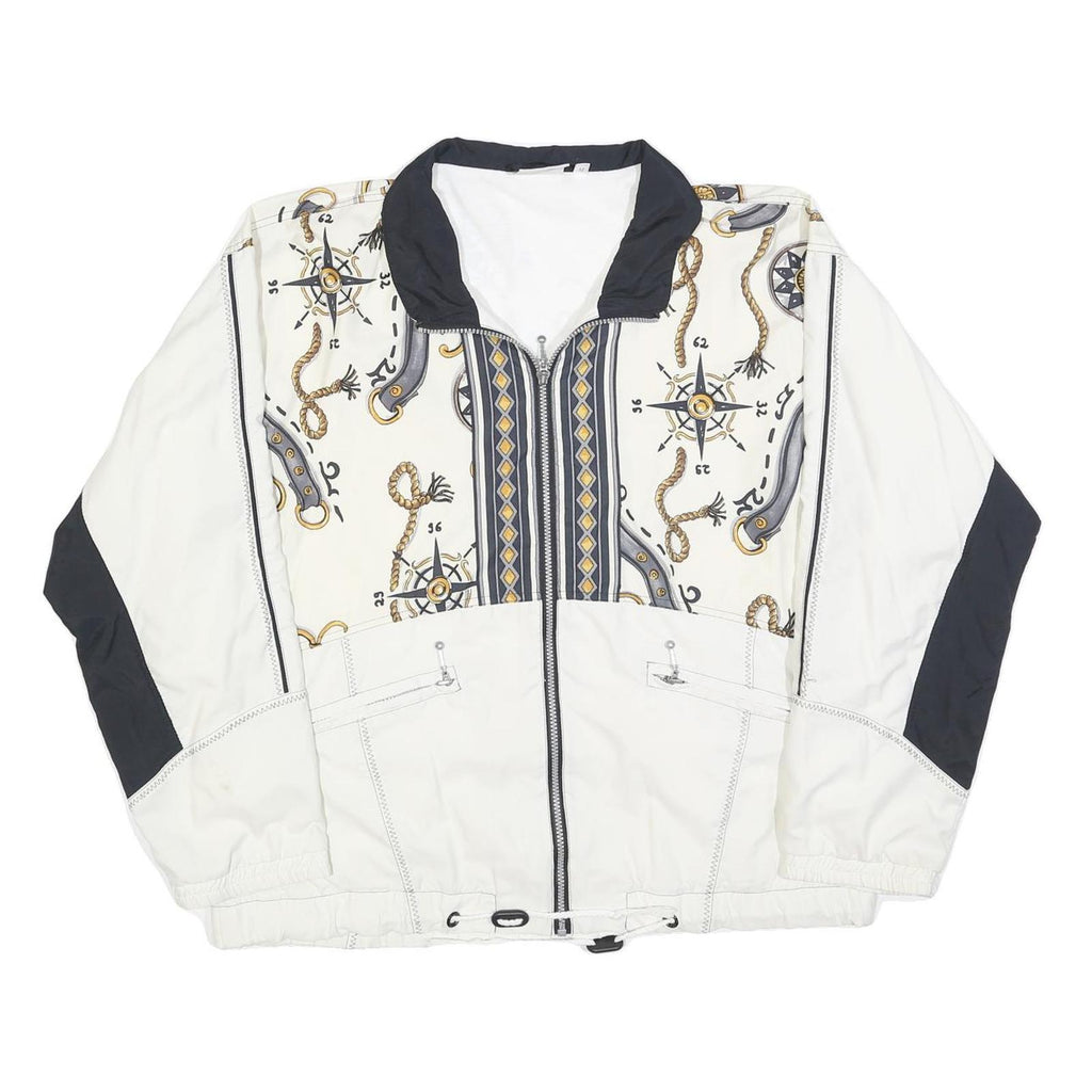 SUNSET Mens White & Black Polyester Blend Zip Jacket M Nautical Print Casual