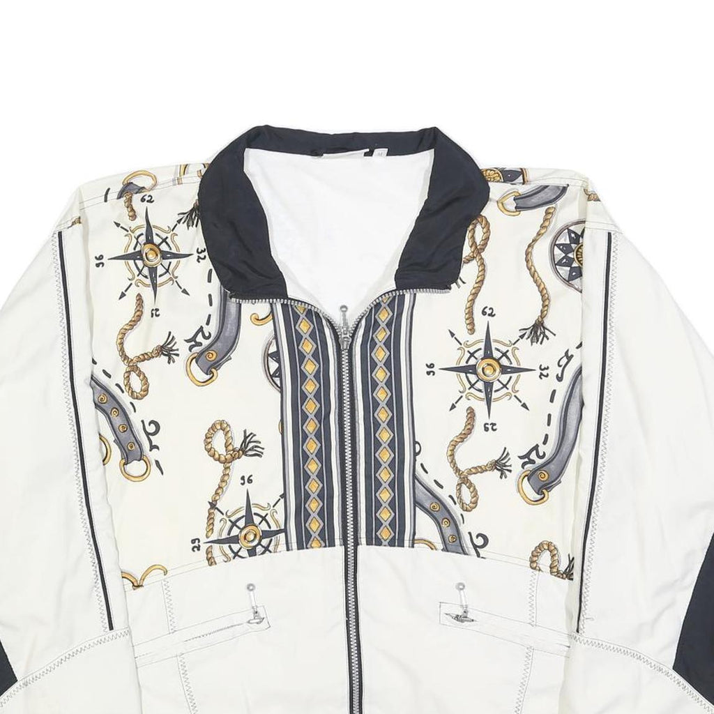 SUNSET Mens White & Black Polyester Blend Zip Jacket M Nautical Print Casual