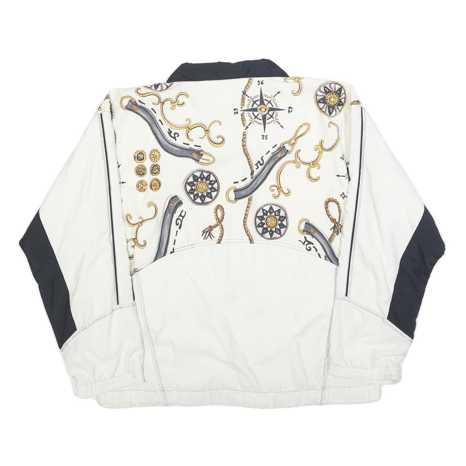 SUNSET Mens White & Black Polyester Blend Zip Jacket M Nautical Print Casual