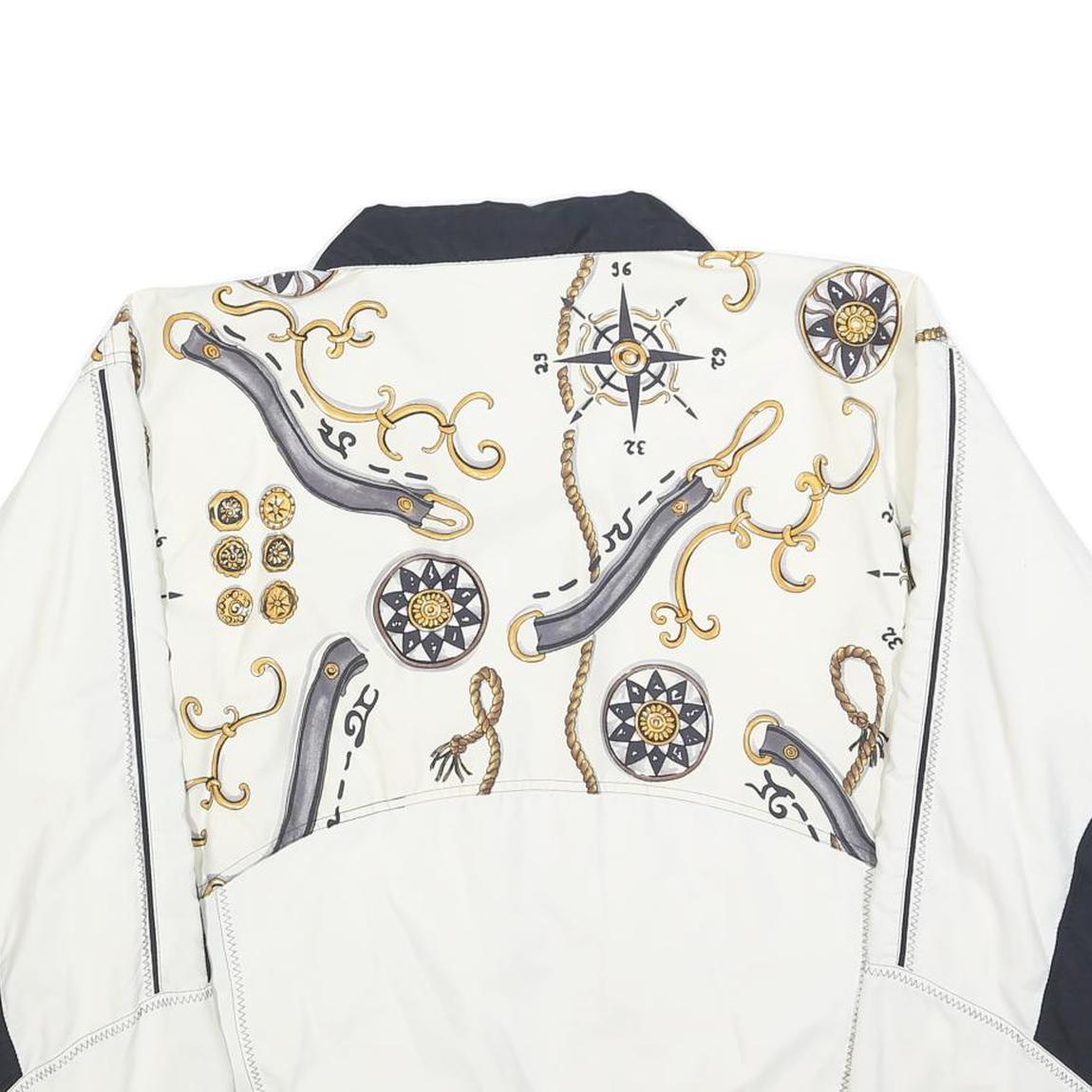 SUNSET Mens White & Black Polyester Blend Zip Jacket M Nautical Print Casual