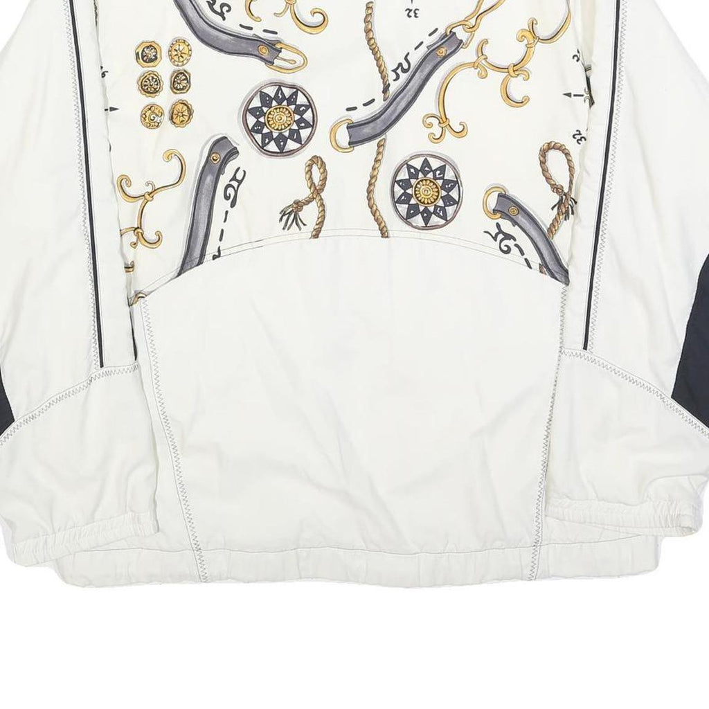 SUNSET Mens White & Black Polyester Blend Zip Jacket M Nautical Print Casual