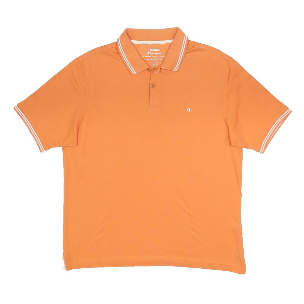 CHAMPION Mens Orange & White Short Sleeve Plain Polo Shirt L Cotton Blend Casual