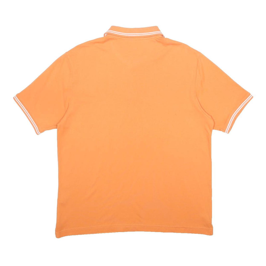 CHAMPION Mens Orange & White Short Sleeve Plain Polo Shirt L Cotton Blend Casual