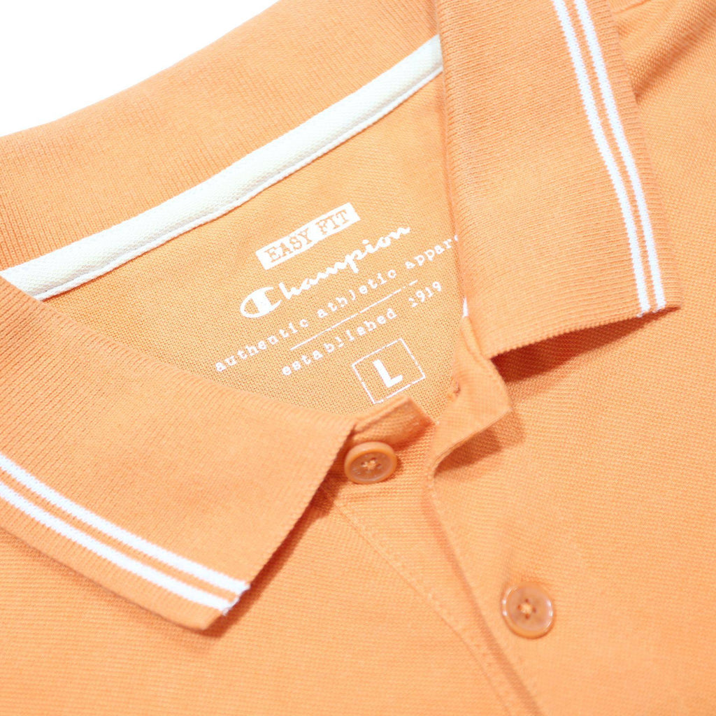 CHAMPION Mens Orange & White Short Sleeve Plain Polo Shirt L Cotton Blend Casual