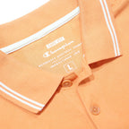 CHAMPION Mens Orange & White Short Sleeve Plain Polo Shirt L Cotton Blend Casual