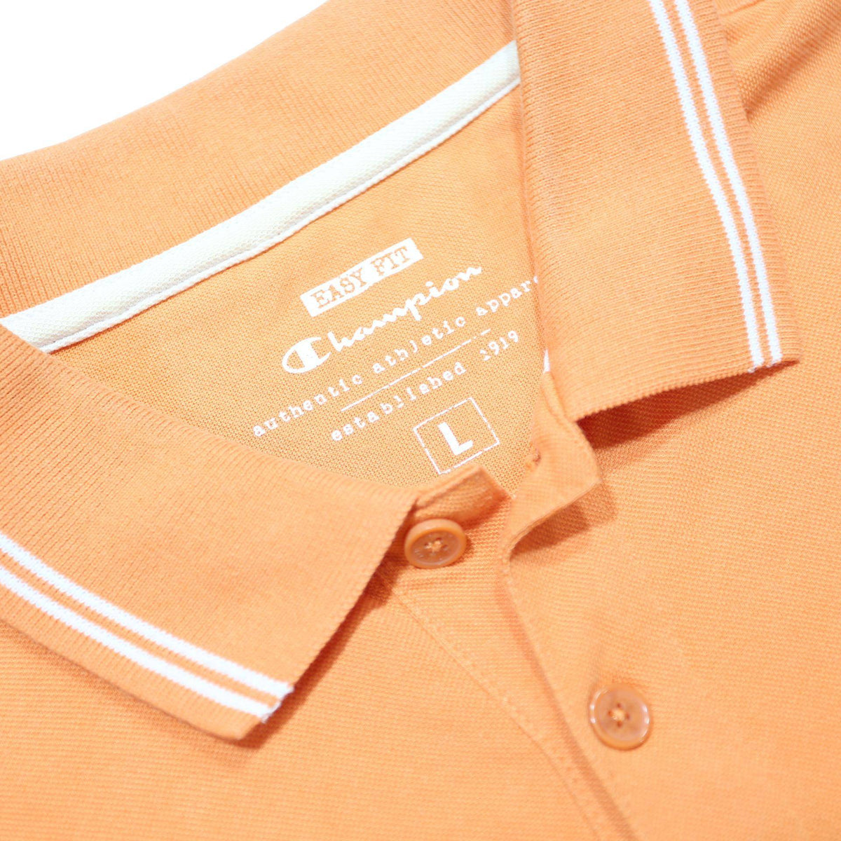 CHAMPION Mens Orange & White Short Sleeve Plain Polo Shirt L Cotton Blend Casual