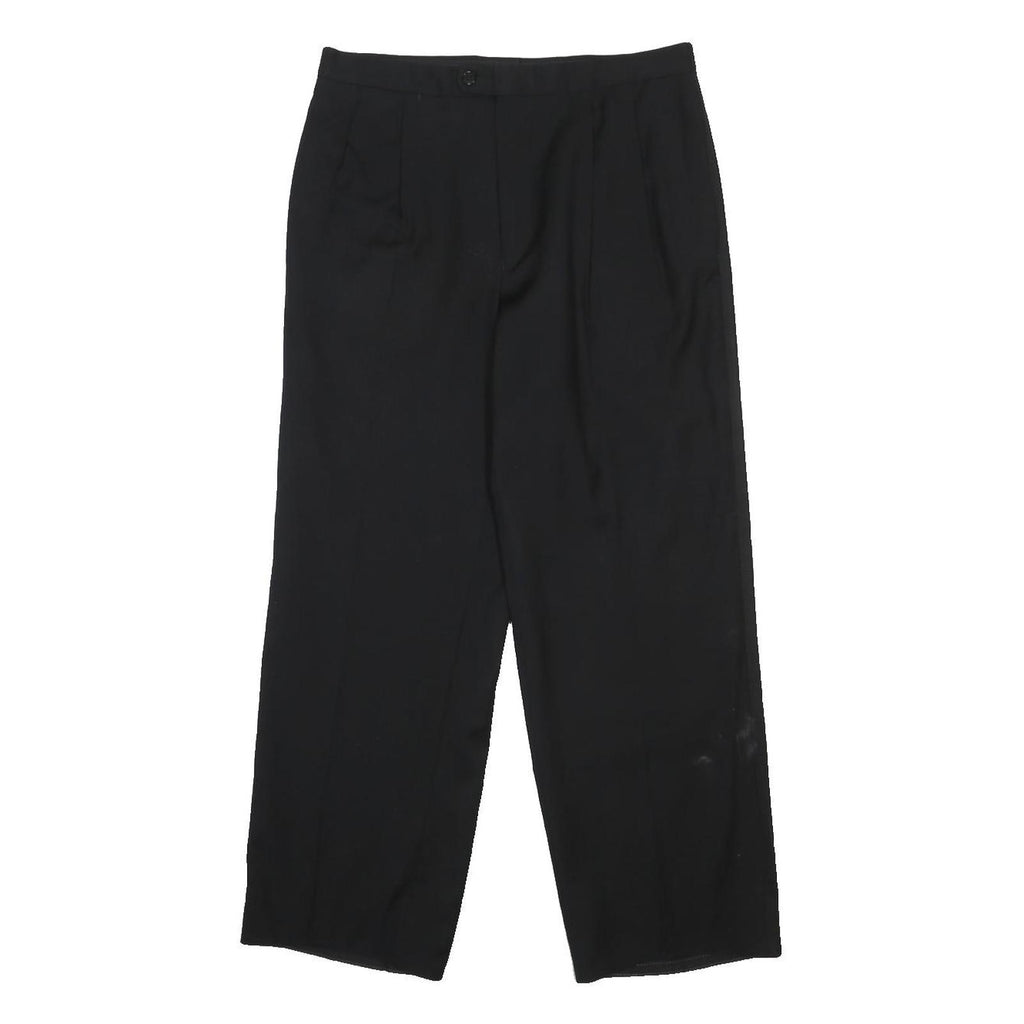 Mens Black Wool Relaxed Fit Straight Leg Trousers W32 L28 Smart Formal Zip