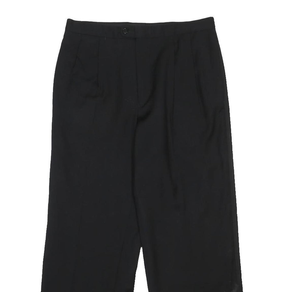 Mens Black Wool Relaxed Fit Straight Leg Trousers W32 L28 Smart Formal Zip