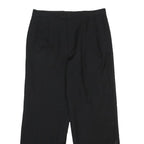 Mens Black Wool Relaxed Fit Straight Leg Trousers W32 L28 Smart Formal Zip