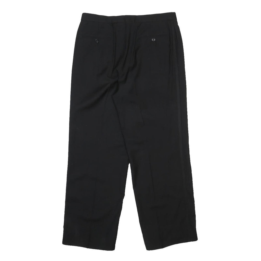 Mens Black Wool Relaxed Fit Straight Leg Trousers W32 L28 Smart Formal Zip