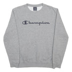 CHAMPION Mens Grey Crew Neck S Cotton Blend Sweatshirt Logo Casual Pullover