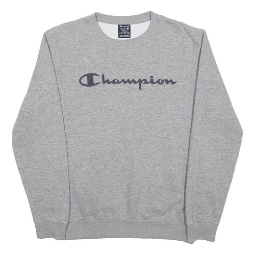 CHAMPION Mens Grey Crew Neck S Cotton Blend Sweatshirt Logo Casual Pullover