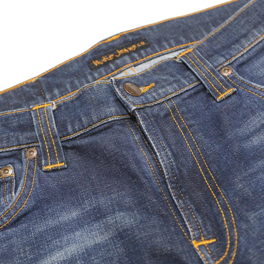 NUDIE JEANS Mens Slim Blue Denim Light Zip W32 L34 Faded Contrast Stitching