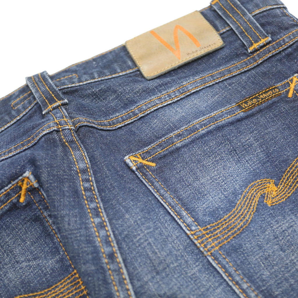 NUDIE JEANS Mens Slim Blue Denim Light Zip W32 L34 Faded Contrast Stitching