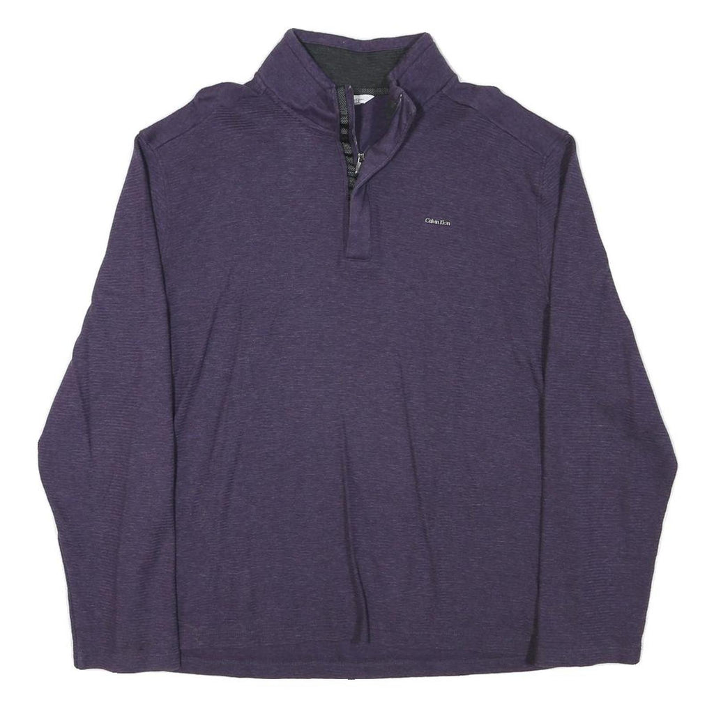 CALVIN KLEIN Mens Purple Jumper Pullover Plain Crew Neck Basic Knit L Cotton